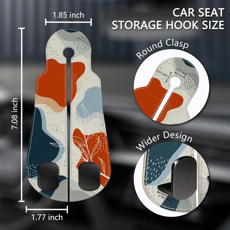 Blusabaca 2PCS Car Seat Back Storage Headrest Hooks, Abstract Leaves Purse Holder Bags Hanger, PU Leather Double Metal Hook for Backseat Organizer, Women Car Accessories Organization - Image 5